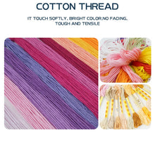 Load image into Gallery viewer, Cotton thread with various colors displayed on a white background.