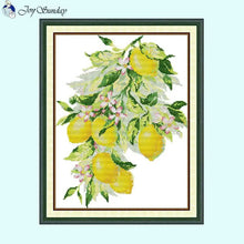 Load image into Gallery viewer, Bright Lemon Fruit Cross Stitch Kit – Joy Sunday DIY Embroidery Set