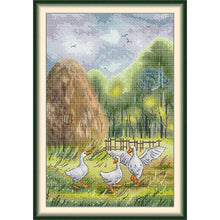 Load image into Gallery viewer, Three Geese in Flight Scenery Embroidery Kit - Nature Landscape DIY Cross Stitch Set - AIMDIY