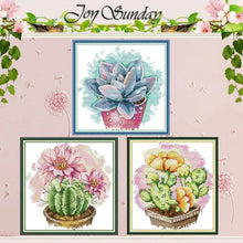 Load image into Gallery viewer, Cactus Plant Cross Stitch Kit – Counted & Stamped Floral Embroidery Needlework for Beginners