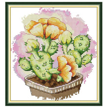 Load image into Gallery viewer, Cactus Plant Cross Stitch Kit – Counted & Stamped Floral Embroidery Needlework for Beginners