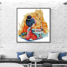 Load image into Gallery viewer, JoySunday Cartoon Girl Cross Stitch Kit - Kawaii Embroidery Set for Adults & Beginners