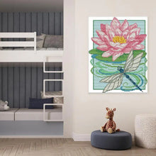 Load image into Gallery viewer, Dragonfly and Lotus Embroidery Kit - Floral Pond Nature Scene DIY Craft