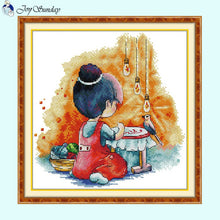 Load image into Gallery viewer, JoySunday Cartoon Girl Cross Stitch Kit - Kawaii Embroidery Set for Adults & Beginners