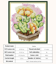 Load image into Gallery viewer, Cactus Plant Cross Stitch Kit – Counted & Stamped Floral Embroidery Needlework for Beginners