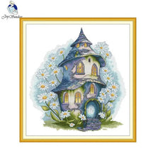 Load image into Gallery viewer, Joy Sunday Peony Daisy Cottage Cross Stitch Kit β Printed Aida 11CT/14CT/16CT HD Pattern Embroidery Set