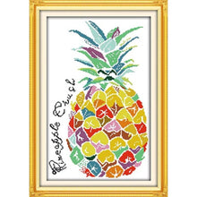 Load image into Gallery viewer, Colorful pineapple design with text in a gold frame