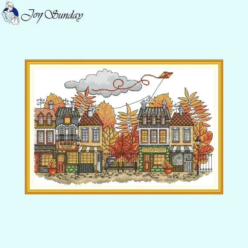 Autumn Cross Stitch Patterns Streets Scenery AIMDIY COM
