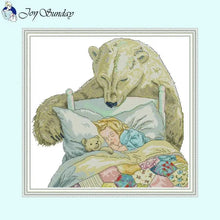 Load image into Gallery viewer, Bear and Little Girl Counted Cross Stitch - AIMDIY
