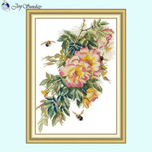Load image into Gallery viewer, Bees and Roses Floral Pattern - Cross Stitch Kit