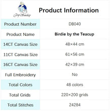 Load image into Gallery viewer, Bird & Floral Teacup Cross Stitch Kit - Whimsical Animal Embroidery Set for Adults, Complete with Pattern, Thread & Vintage Design