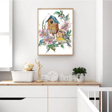 Load image into Gallery viewer, Handmade Bird's Nest Wreath Cross Stitch Embroidery Kit with Vintage Flower & Bird Pattern - DIY Home Decor Craft