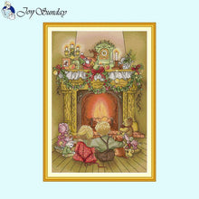 Load image into Gallery viewer, Brother and Sister by the Fireplace DIY Cartoon Character Cross Stitch Kits - AIMDIY