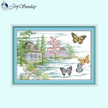 Load image into Gallery viewer, Butterfly Manor Joy Sunday Landscape Cross Stitch - AIMDIY