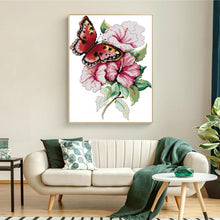 Load image into Gallery viewer, Butterfly and Pink Flower Counted Stamped Cross Stitch Kit - AIMDIY