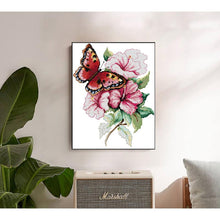 Load image into Gallery viewer, Butterfly and Pink Flower Counted Stamped Cross Stitch Kit - AIMDIY