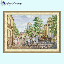 Load image into Gallery viewer, Carriage in front of the church  DIY Scenery Cross Stitch 14CT - AIMDIY