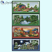 Load image into Gallery viewer, Landscape Pattern Castle Four Seasons Cross Stitch 14ct 16ct 11ct - AIMDIY