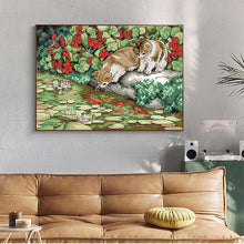 Load image into Gallery viewer, Cat and Fish Joy Sunday Cartoon Stamped Cross Stitch Kit - AIMDIY