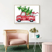 Load image into Gallery viewer, Christmas Red Car 14ct White Stamped Canvas Fabric - AIMDIY