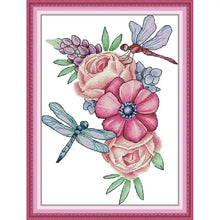 Load image into Gallery viewer, Dragonfly and Flower Cross Stitch - AIMDIY