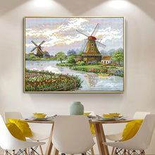 Load image into Gallery viewer, Dutch Windmill Landscape Cross Stitch Kit DIY Gifts - AIMDIY