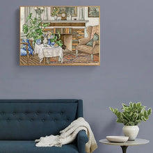 Load image into Gallery viewer, Fireside Still Life Cross Stitch Kit - Cozy DIY Embroidery Set for Adults (Pattern & Thread)