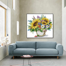 Load image into Gallery viewer, Floral Pattern Cross Stitch Sunflower and Daisy Vase - AIMDIY