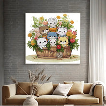Load image into Gallery viewer, Flower Basket Cat Animal Cross Stitch Kit - AIMDIY