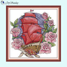 Load image into Gallery viewer, Flower Tour Floral Sailboat Pattern Cross Stitch Kits - AIMDIY