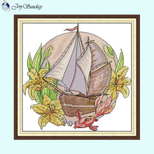 Load image into Gallery viewer, Flower Tour Floral Sailboat Pattern Cross Stitch Kits - AIMDIY