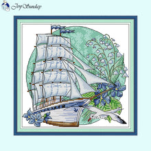 Load image into Gallery viewer, Flower Tour Floral Sailboat Pattern Cross Stitch Kits - AIMDIY