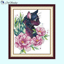 Load image into Gallery viewer, Flowering Black Cat Cartoon Pattern Cross Stitch - AIMDIY