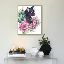Load image into Gallery viewer, Flowering Black Cat Cartoon Pattern Cross Stitch - AIMDIY