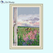 Load image into Gallery viewer, Flowers and Horses in the Window Cross Stitch Kits - AIMDIY