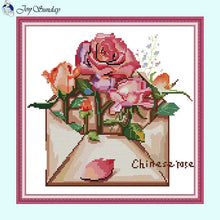 Load image into Gallery viewer, Flowers in an Envelope Count Printed Cross Stitch Embroidery - AIMDIY