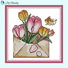 Load image into Gallery viewer, Flowers in an Envelope Count Printed Cross Stitch Embroidery - AIMDIY