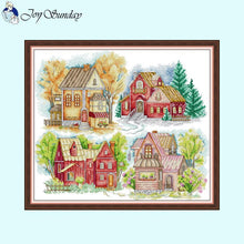 Load image into Gallery viewer, Four Seasons Colorful Cabin Pattern Cross Stitch HD Print Kit - AIMDIY