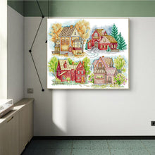 Load image into Gallery viewer, Four Seasons Colorful Cabin Pattern Cross Stitch HD Print Kit - AIMDIY