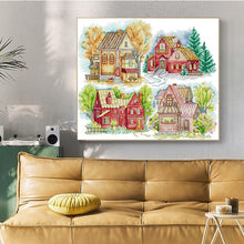 Load image into Gallery viewer, Four Seasons Colorful Cabin Pattern Cross Stitch HD Print Kit - AIMDIY