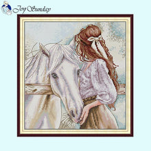 Load image into Gallery viewer, Girl with Horse Pattern Cross Stitch Kit Needlework - AIMDIY