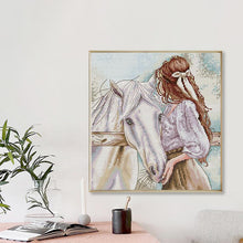 Load image into Gallery viewer, Girl with Horse Pattern Cross Stitch Kit Needlework - AIMDIY