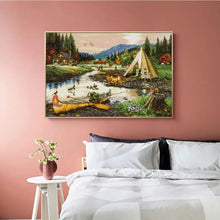 Load image into Gallery viewer, Golden Creek Scenery Pattern Cross Stitch Kit - Stamped Canvas for Handmade Embroidery