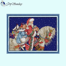 Load image into Gallery viewer, Horseback Riding Santa Claus and Child Cross Stitch Kits Joy Sunday - AIMDIY