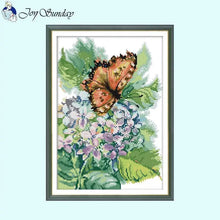 Load image into Gallery viewer, Hydrangea with Butterfly - DIY Floral Pattern Printed Cross Stitch - AIMDIY