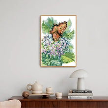 Load image into Gallery viewer, Hydrangea with Butterfly - DIY Floral Pattern Printed Cross Stitch - AIMDIY