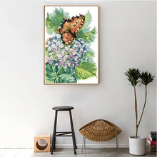 Load image into Gallery viewer, Hydrangea with Butterfly - DIY Floral Pattern Printed Cross Stitch - AIMDIY
