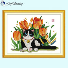 Load image into Gallery viewer, Tulips and Cat - AIMDIY
