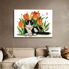 Load image into Gallery viewer, Tulips and Cat - AIMDIY