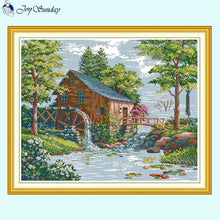 Load image into Gallery viewer, Water Mill Scenery Printed Cross Stitch Kit - AIMDIY